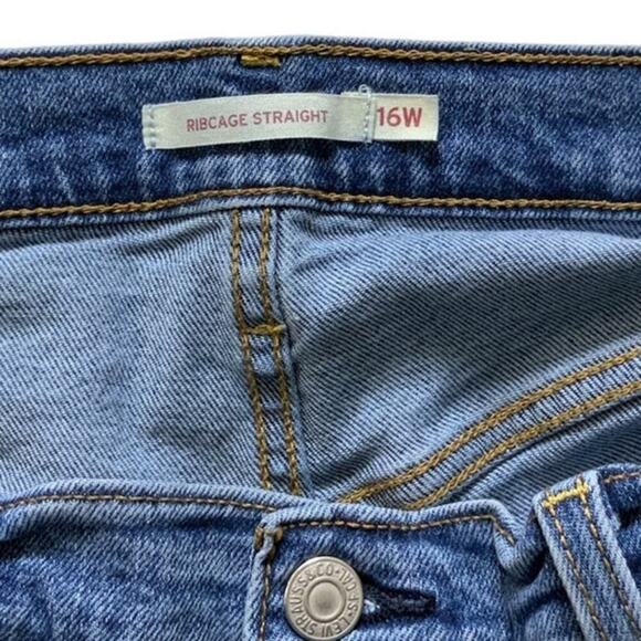 Levi's Ribcage Straight Jeans Womens Size 16W High Rise Button Fly Denim Blue - Picture 10 of 12